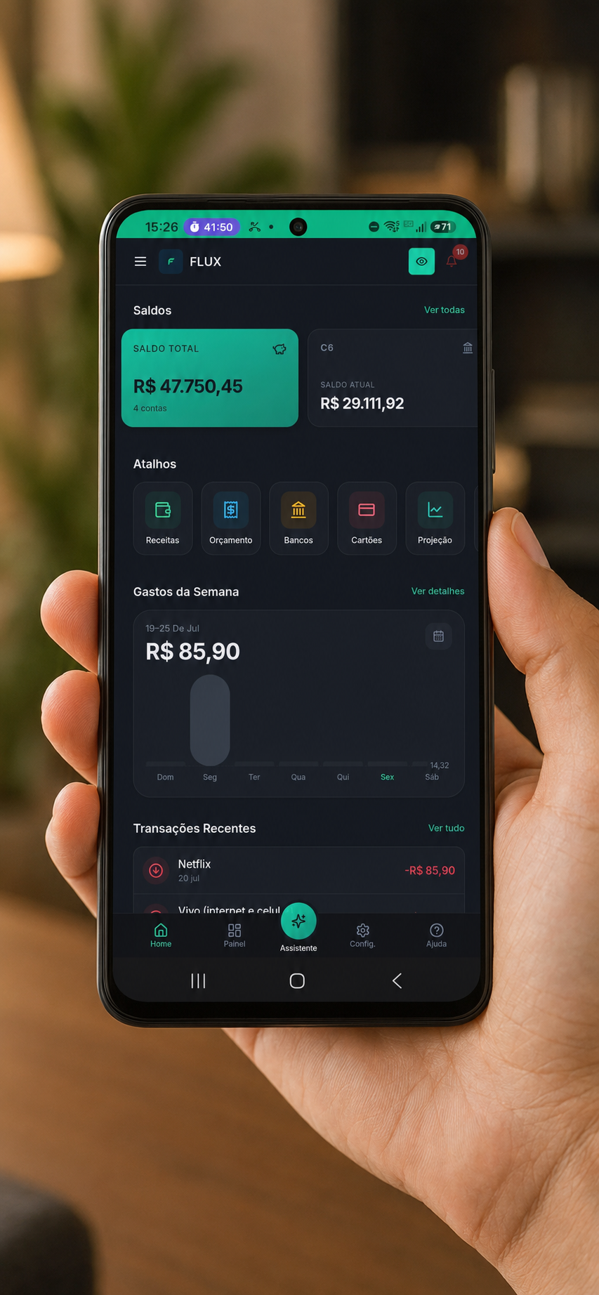 FLUX no celular — dashboard móvel